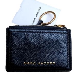 Marc Jacobs black leather mini wallet / coin purse with key ring attachment